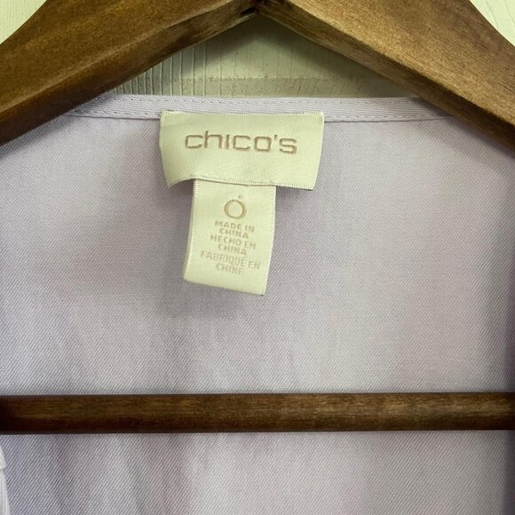 Chicos Lavender Open Front Roll Tab Sleeve Zipper Pockets Waterfall Jacket Small - Picture 3 of 8